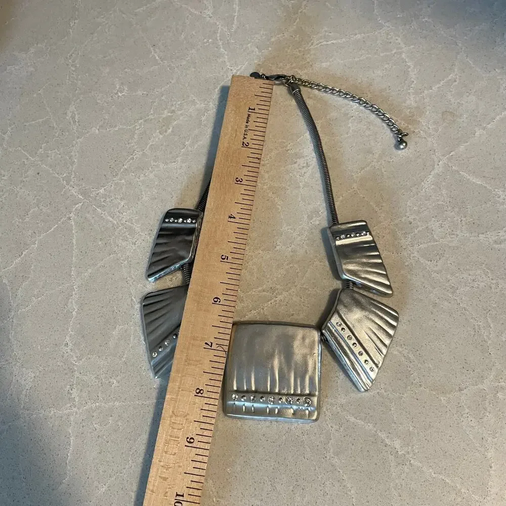chico's silver tone statement necklace modern geometric collar evening jewelry